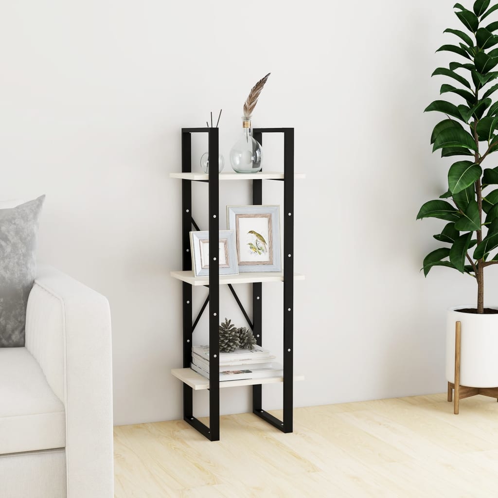 Libreria a 3 Ripiani Bianca 40x30x105 cm Legno Massello di Pino