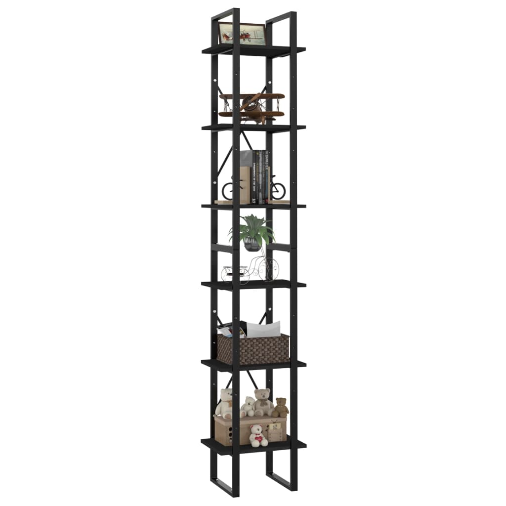 Libreria a 6 Ripiani Nera 40x30x210 cm in Legno Multistrato