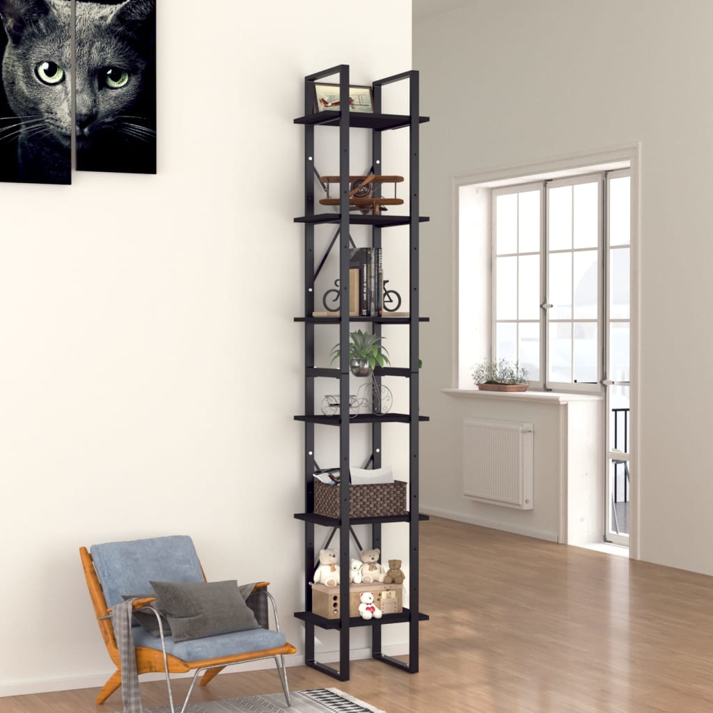 Libreria a 6 Ripiani Nera 40x30x210 cm in Legno Multistrato