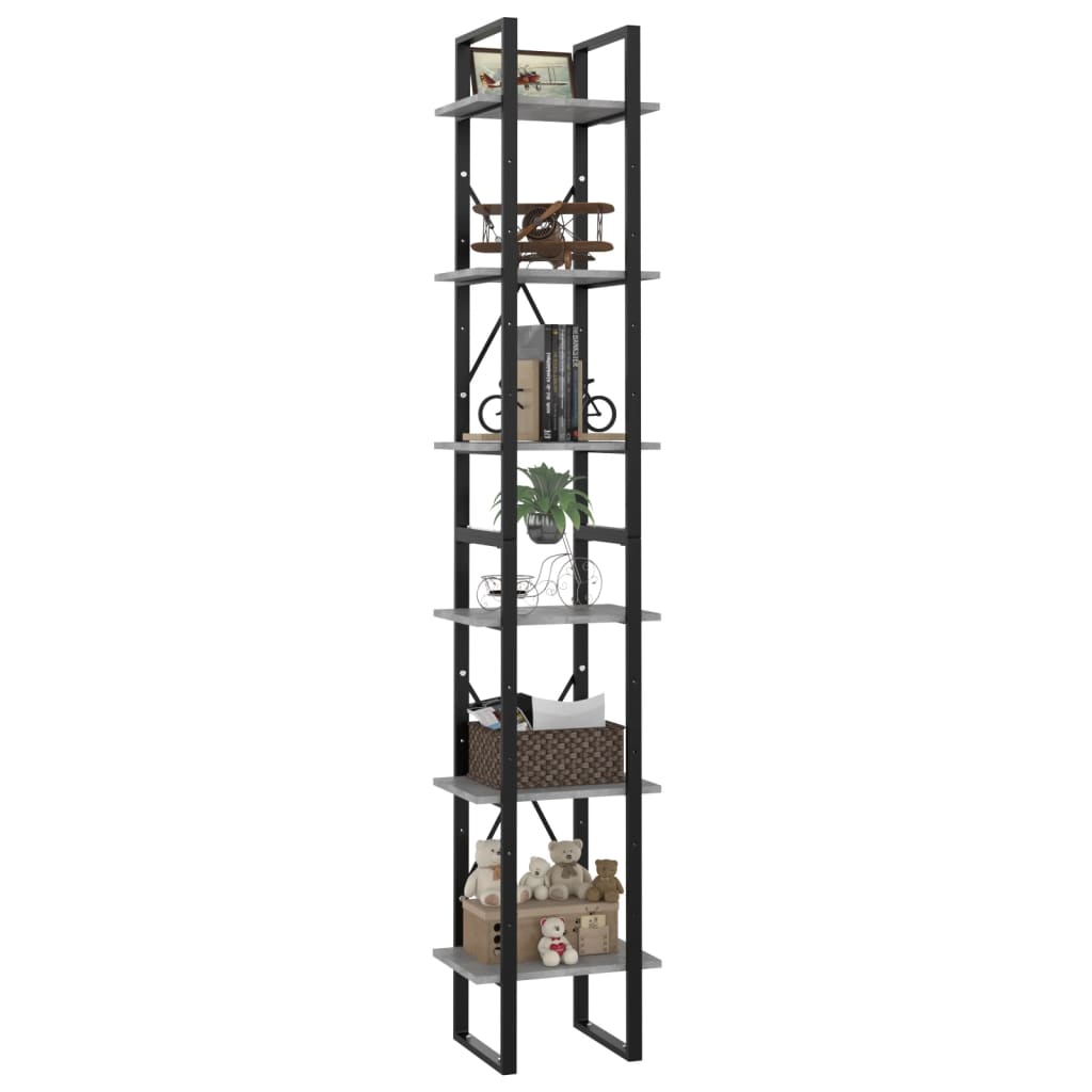 Libreria 6 Ripiani Grigio Cemento 40x30x210cm Legno Multistrato