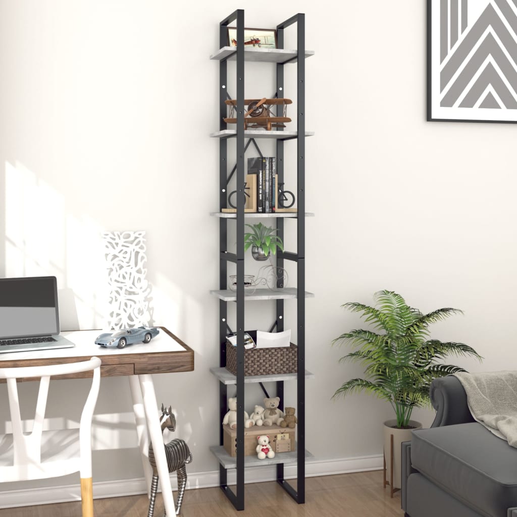 Libreria 6 Ripiani Grigio Cemento 40x30x210cm Legno Multistrato