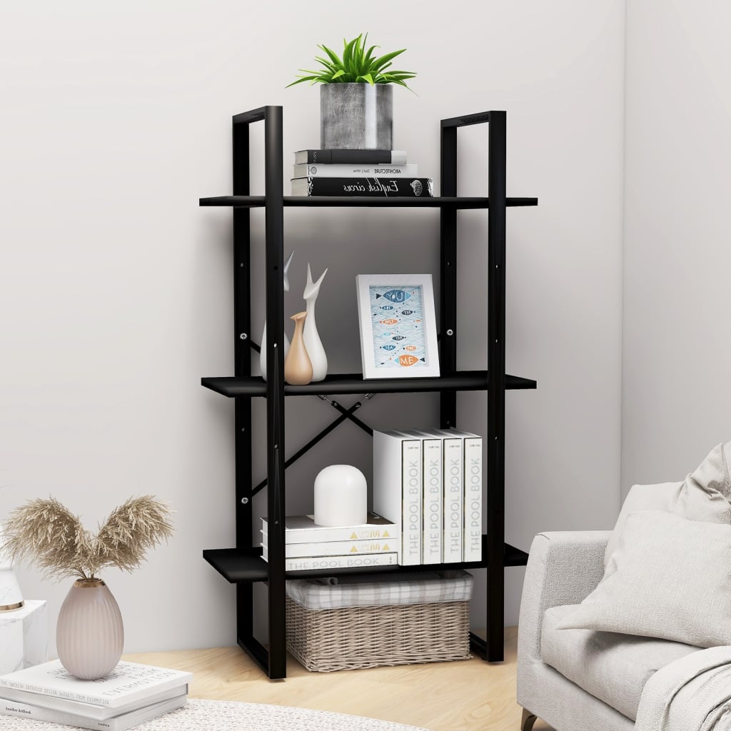 Scaffale Portaoggetti Nero 60x30x105 cm in Legno Multistrato