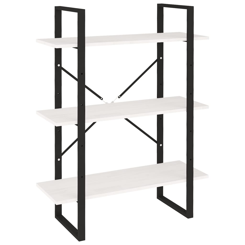 Libreria a 3 Ripiani Bianca 80x30x105 cm in Massello di Pino