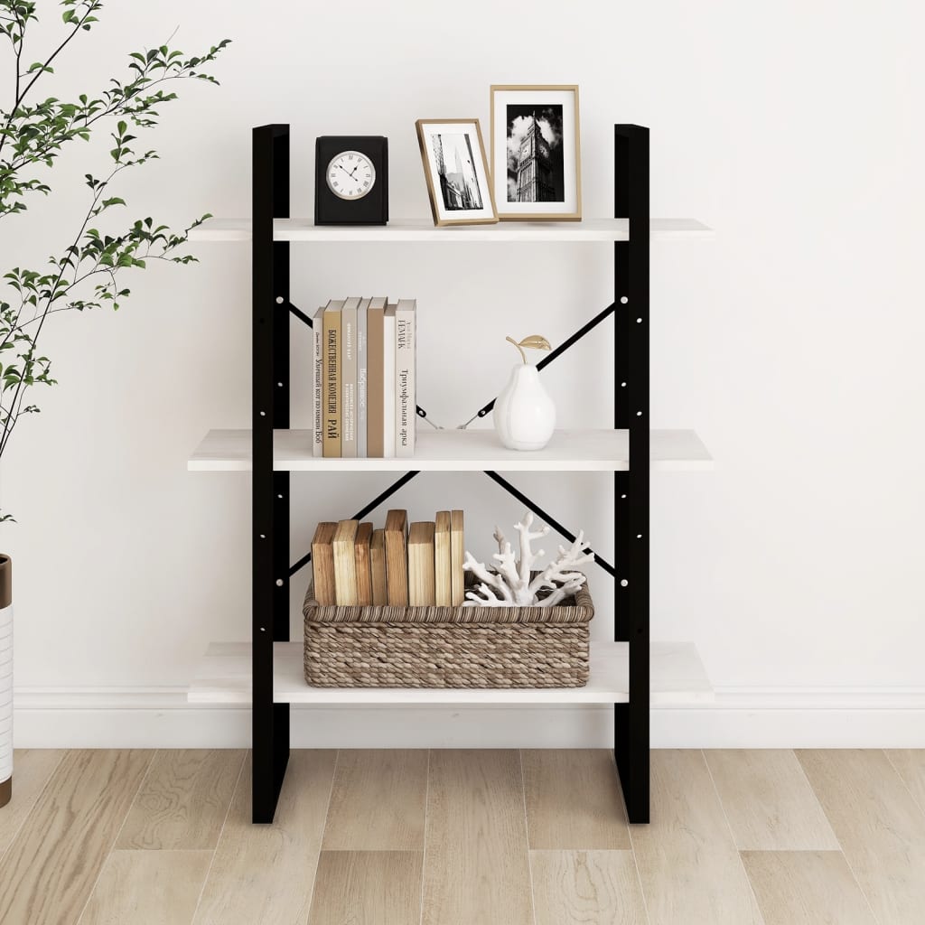 Libreria a 3 Ripiani Bianca 80x30x105 cm in Massello di Pino