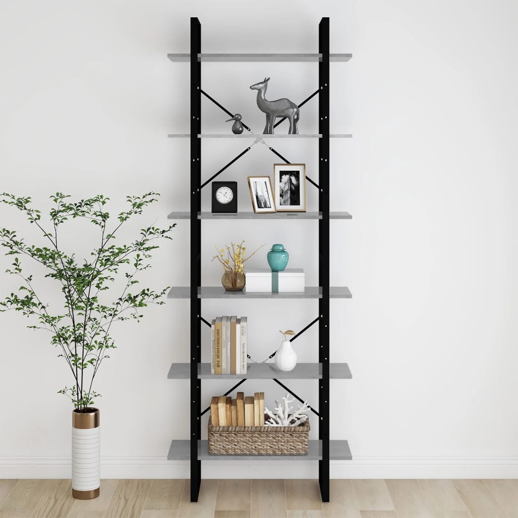 Scaffale Alto Grigio Cemento 80x30x210 cm in Legno Multistrato