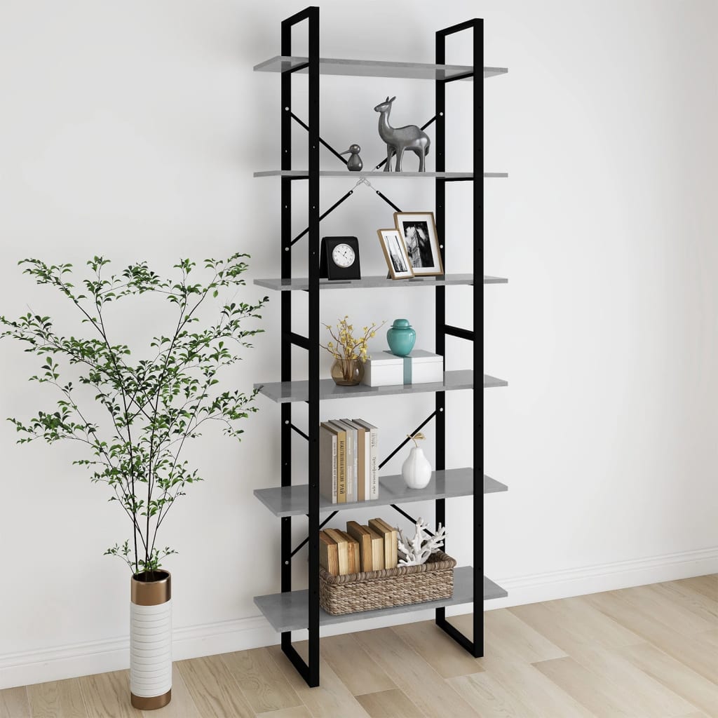 Scaffale Alto Grigio Cemento 80x30x210 cm in Legno Multistrato