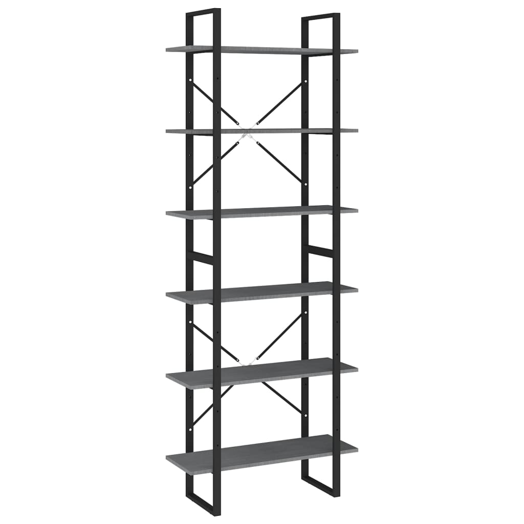 Scaffale Alto Grigio 80x30x210 cm in Legno Massello di Pino