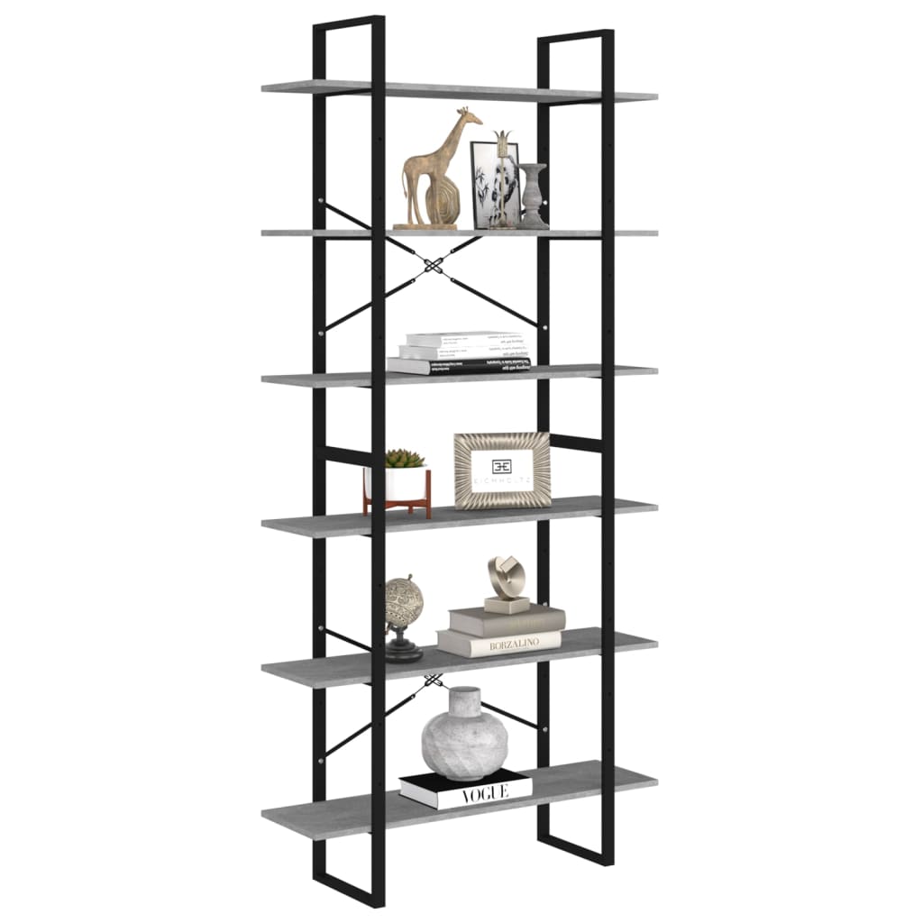 Scaffale Alto Grigio Cemento 100x30x210 cm in Legno Multistrato