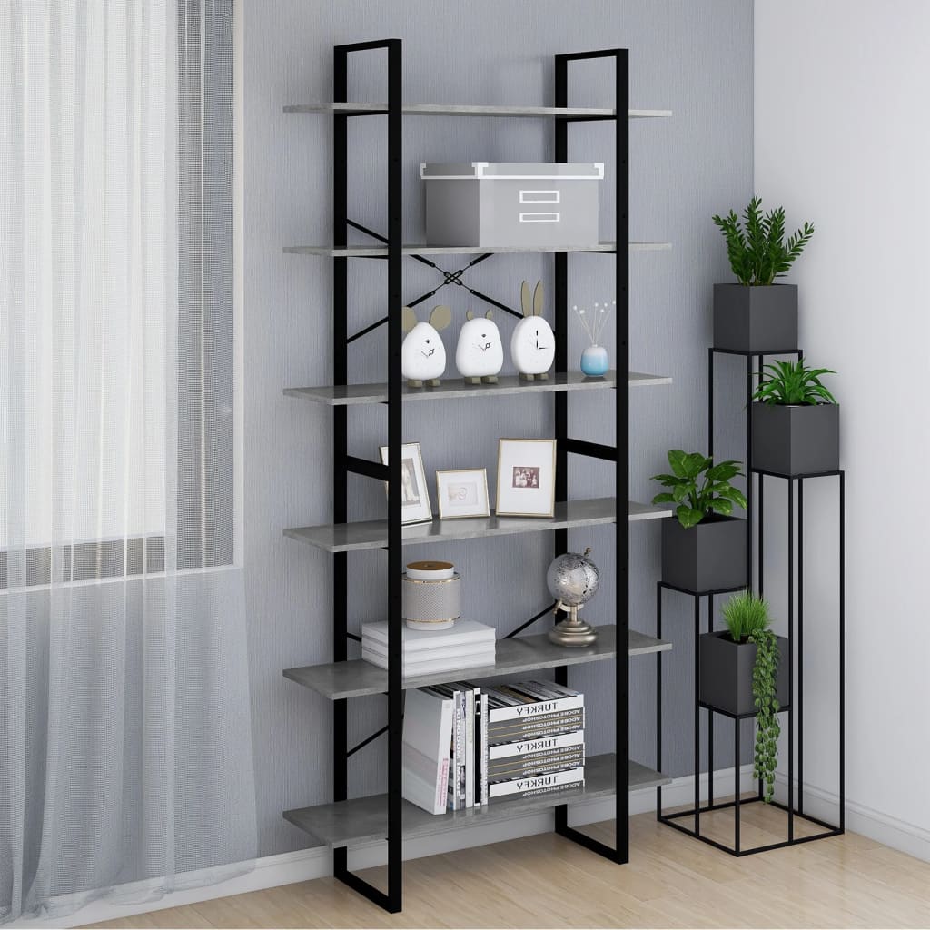 Scaffale Alto Grigio Cemento 100x30x210 cm in Legno Multistrato