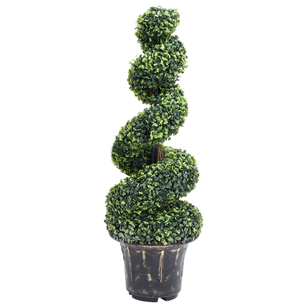 Pianta di Bosso Artificiale a Spirale con Vaso Verde 100 cm