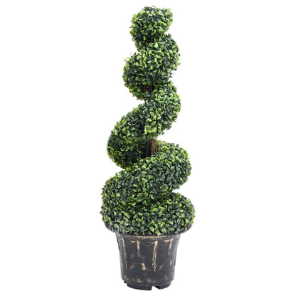 Pianta di Bosso Artificiale a Spirale con Vaso Verde 100 cm