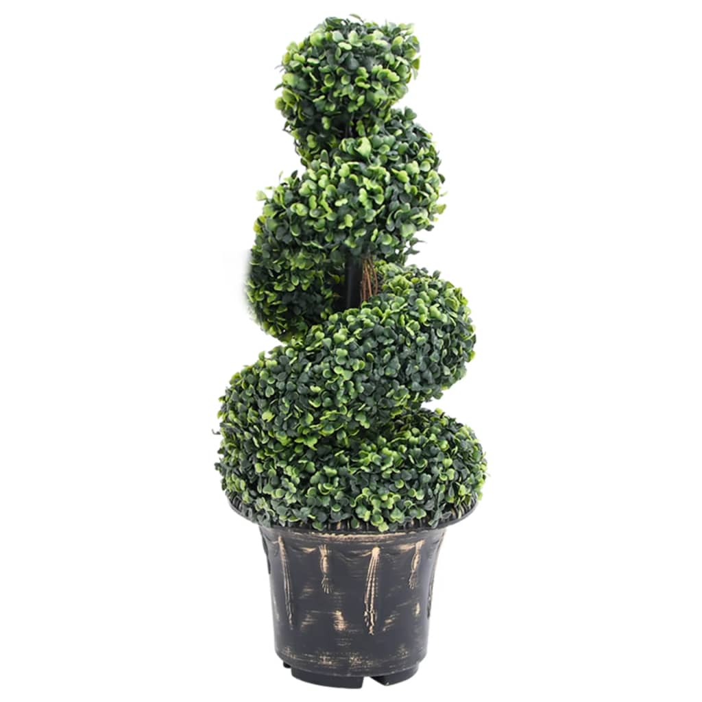 Pianta di Bosso Artificiale a Spirale con Vaso Verde 89 cm