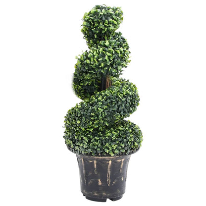 Pianta di Bosso Artificiale a Spirale con Vaso Verde 89 cm