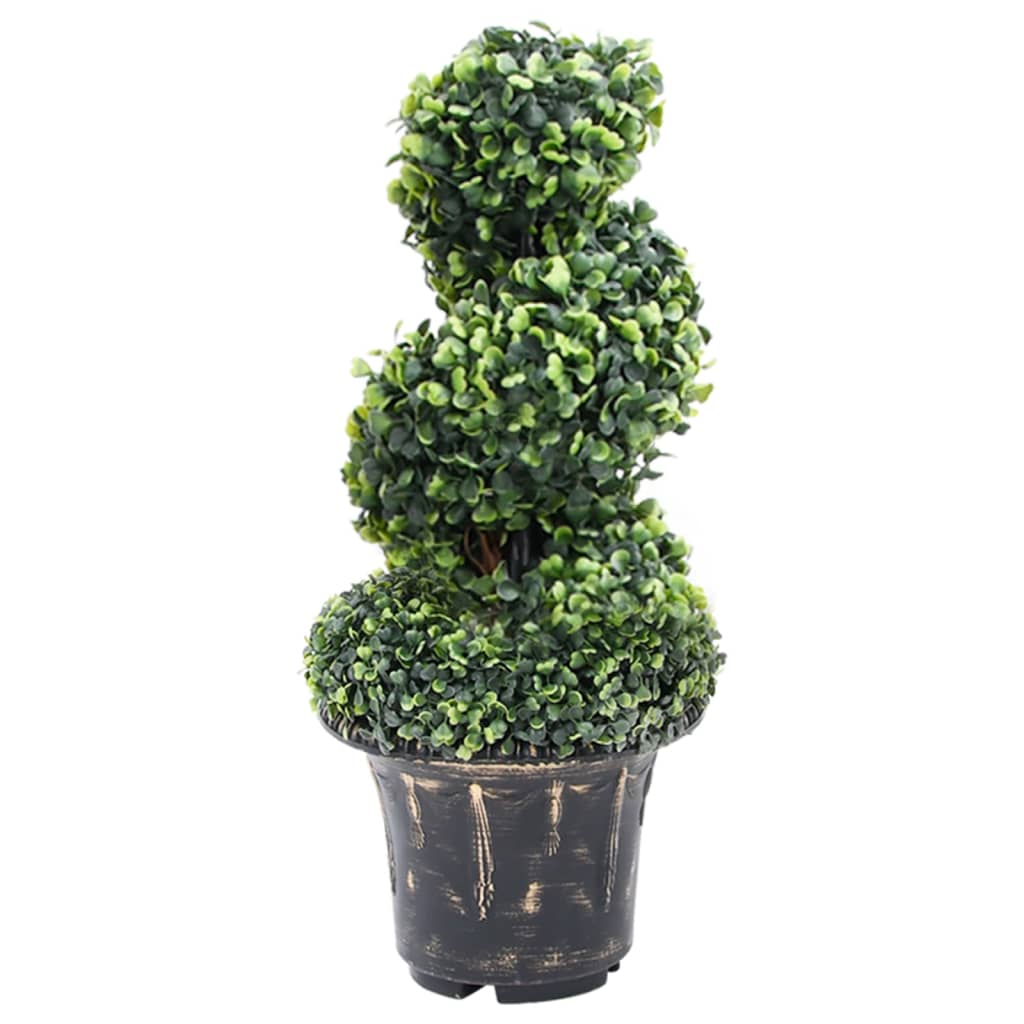 Pianta di Bosso Artificiale a Spirale con Vaso Verde 59 cm