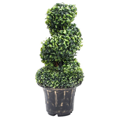 Pianta di Bosso Artificiale a Spirale con Vaso Verde 59 cm