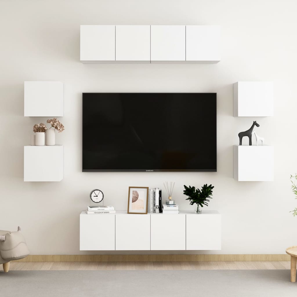 Set Mobili Porta TV 8 pz Bianco in Legno Multistrato