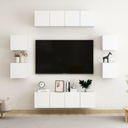 Set Mobili Porta TV 8 pz Bianco in Legno Multistrato