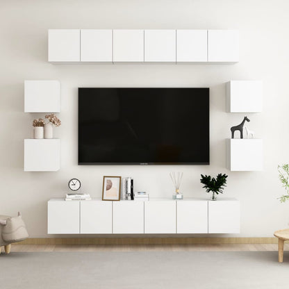 Set Mobili Porta TV 10 pz Bianco in Legno Multistrato
