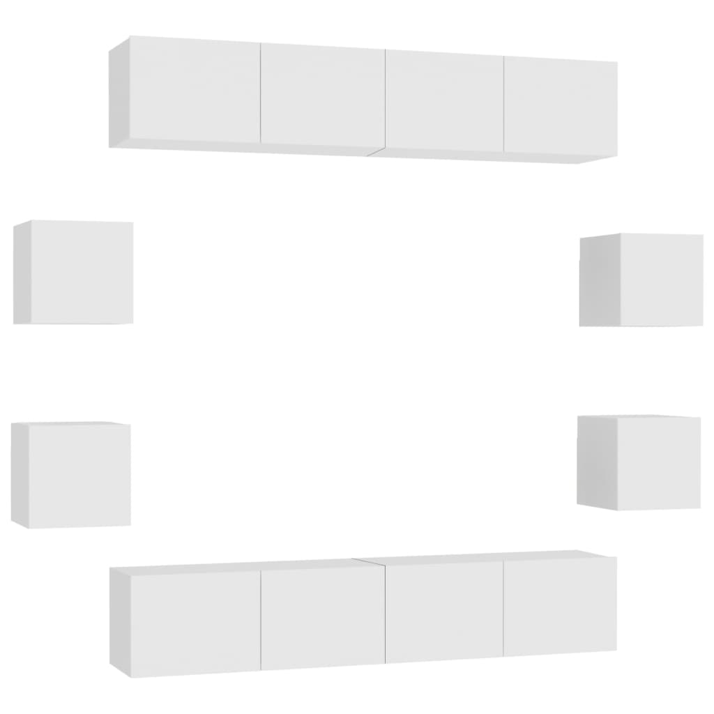 Set Mobili Porta TV 8 pz Bianco in Legno Multistrato