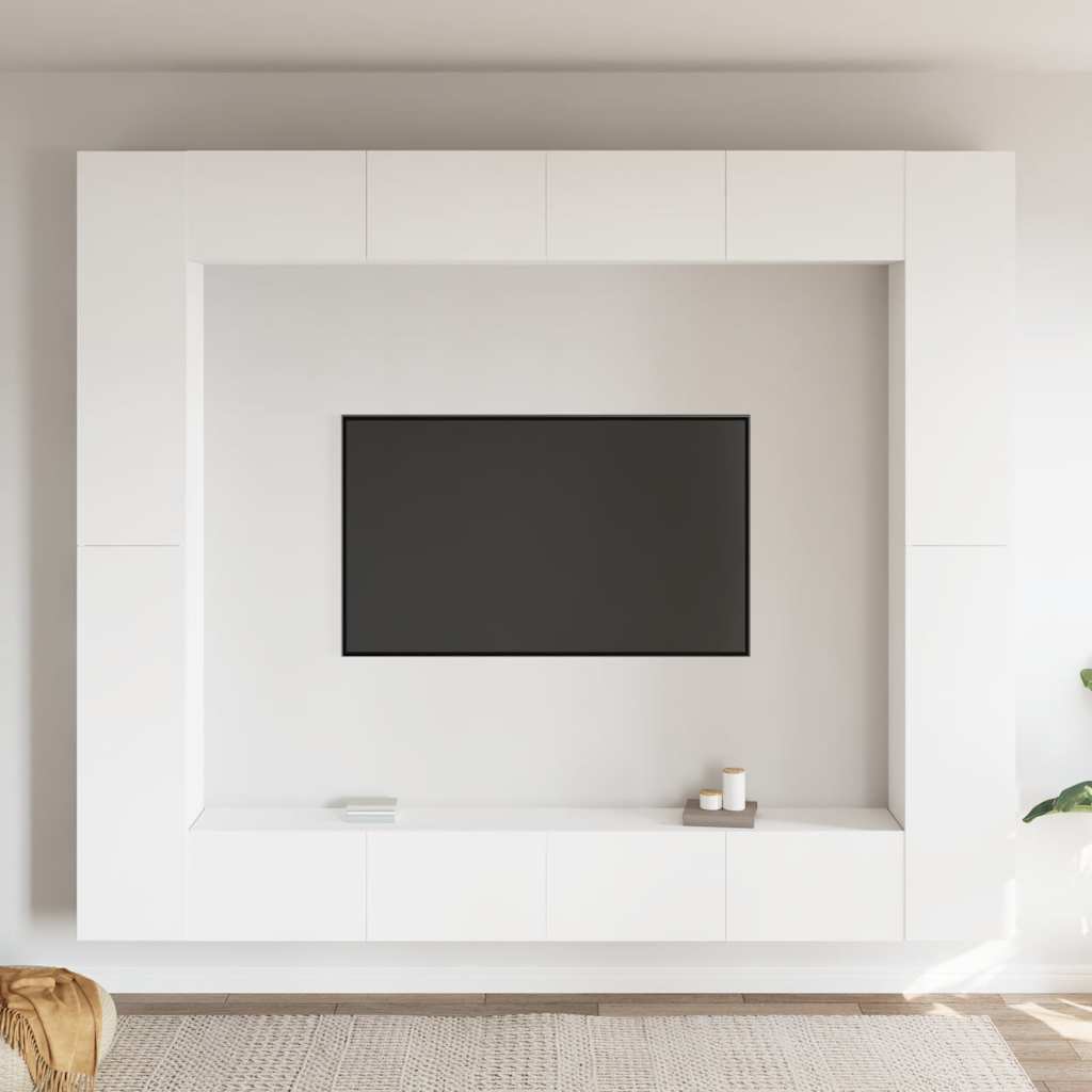 Set Mobili Porta TV 8 pz Bianco in Legno Multistrato