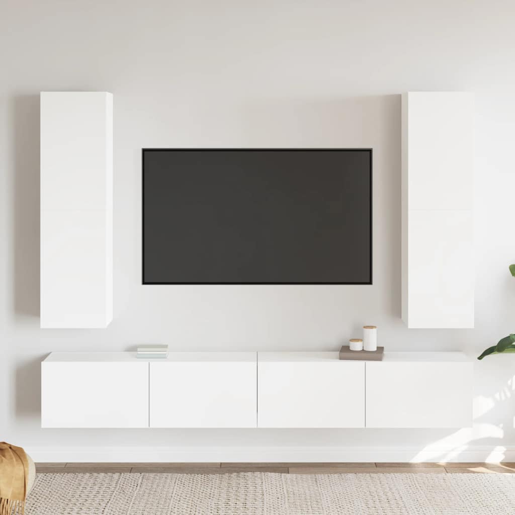 Set Mobili Porta TV 4 pz Bianco in Legno Multistrato