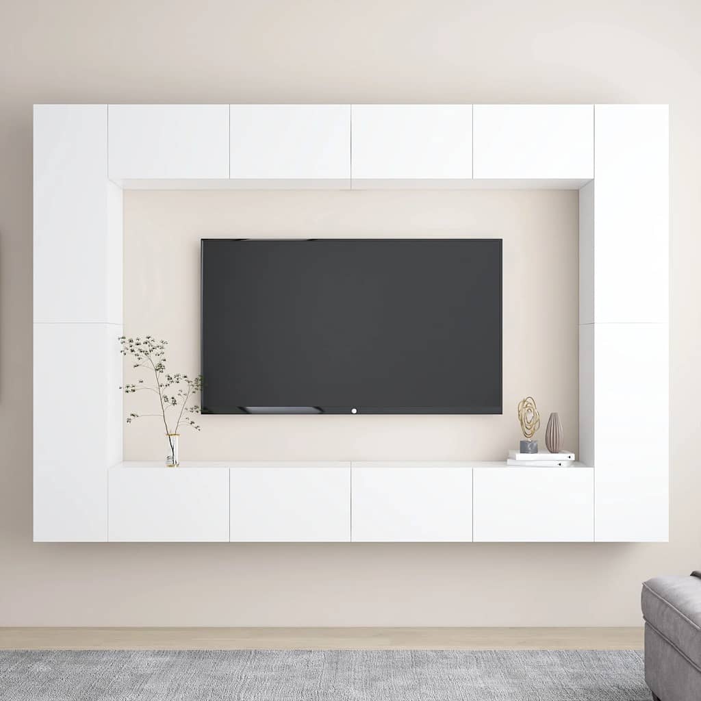 Set Mobili Porta TV 8 pz Bianco in Legno Multistrato