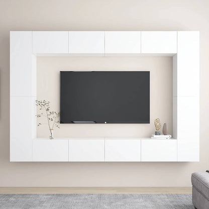 Set Mobili Porta TV 8 pz Bianco in Legno Multistrato
