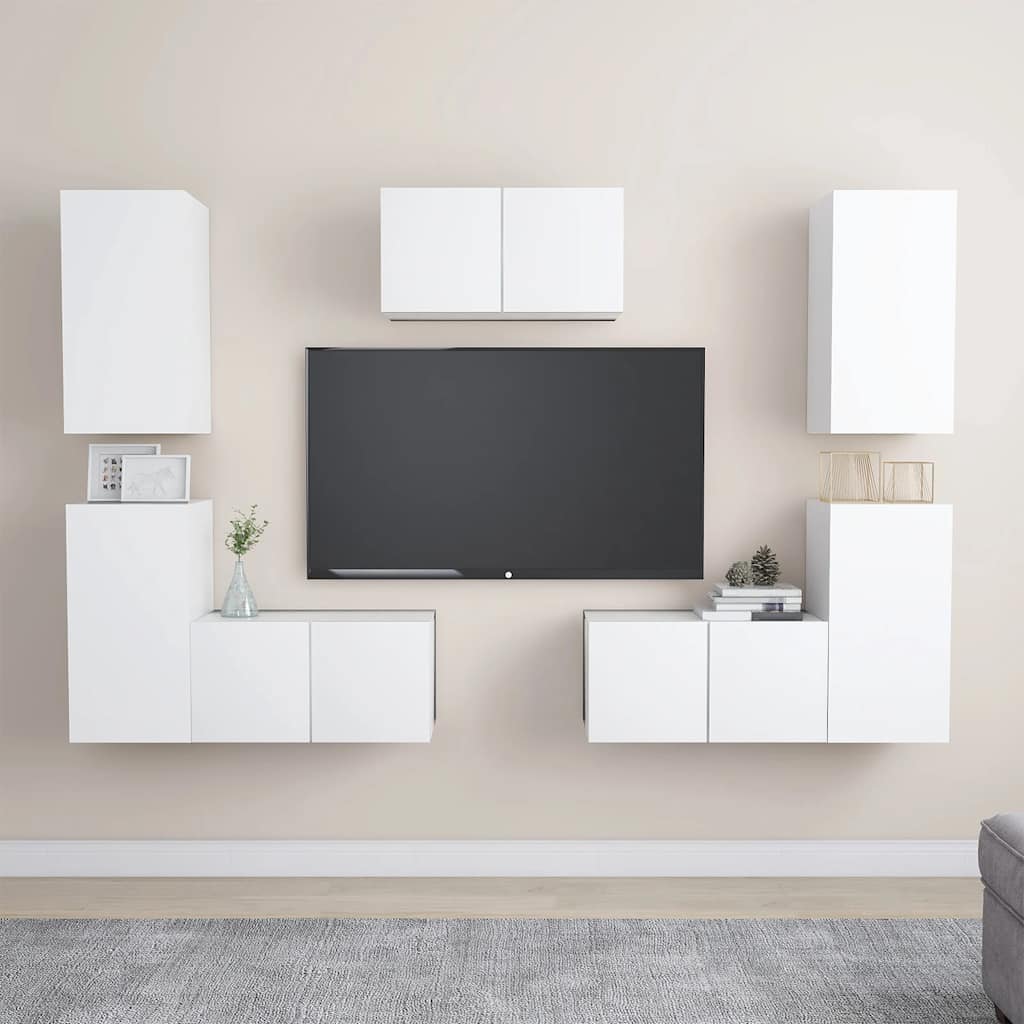 Set di Mobili Porta TV 7 pz Bianco in Legno Multistrato