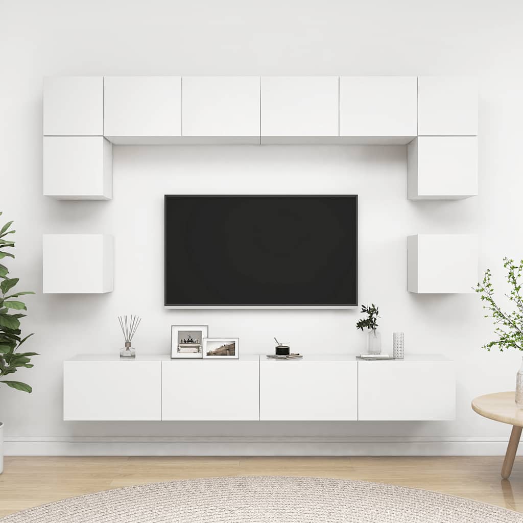 Set Mobili Porta TV 8 pz Bianco in Legno Multistrato