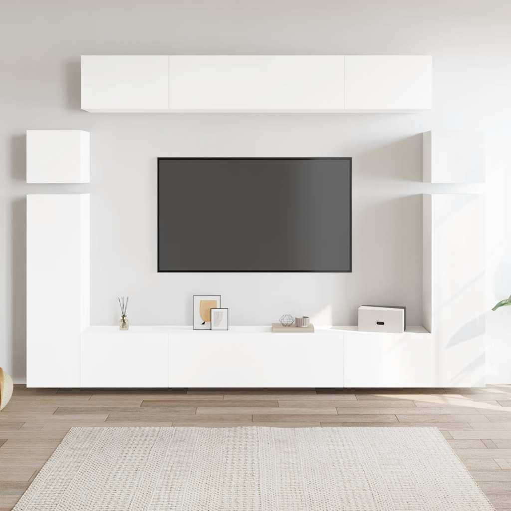 Set Mobili Porta TV 8 pz Bianco in Legno Multistrato