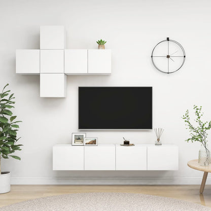 Set Mobile TV 7 pz Bianco in Legno Multistrato