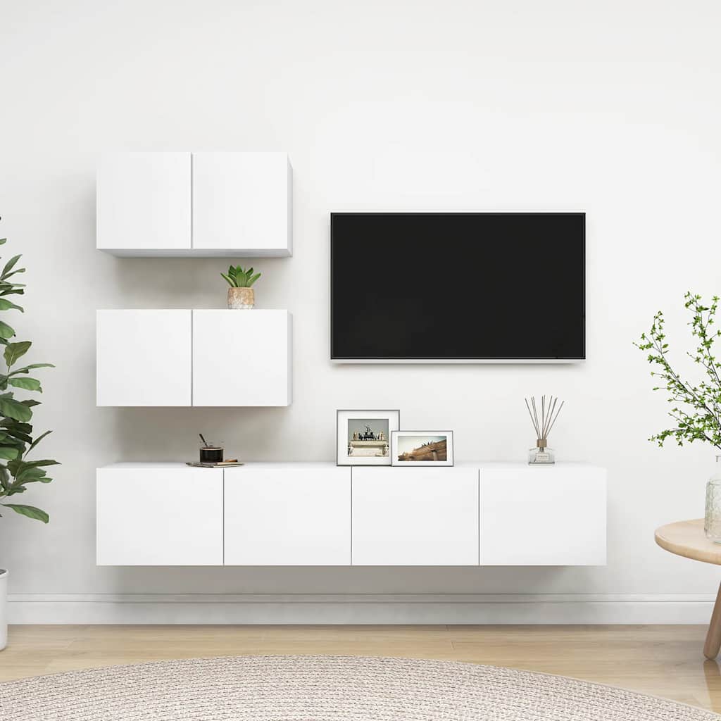 Set Mobili Porta TV 4 pz Bianco in Legno Multistrato