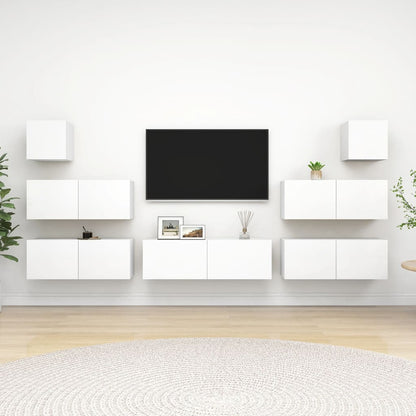 Set Mobili Porta TV 7 pz Bianco in Legno Multistrato