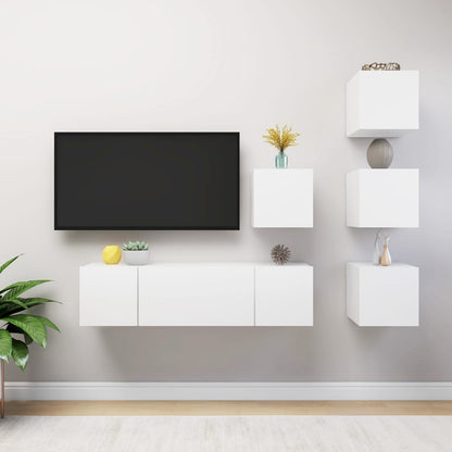 Set Mobili Porta TV 6 pz Bianco in Legno Multistrato