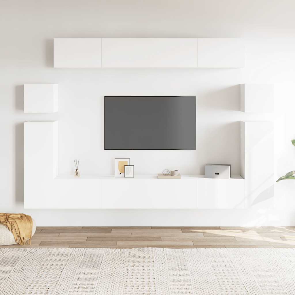 Set Mobili Porta TV 8pz Bianco in Legno Multistrato