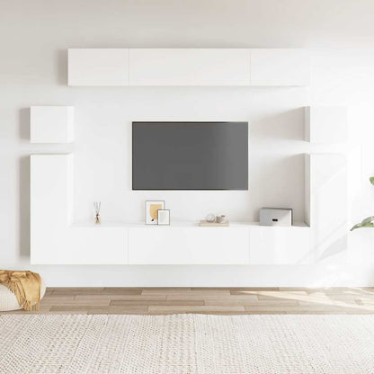 Set Mobili Porta TV 8pz Bianco in Legno Multistrato