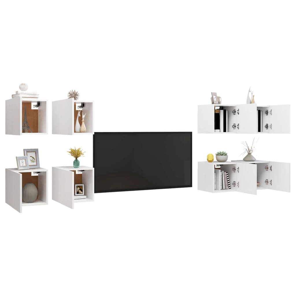 Mobili Porta TV a Parete 8 pz Bianchi 30,5x30x30 cm