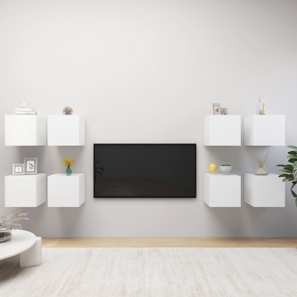 Mobili Porta TV a Parete 8 pz Bianchi 30,5x30x30 cm