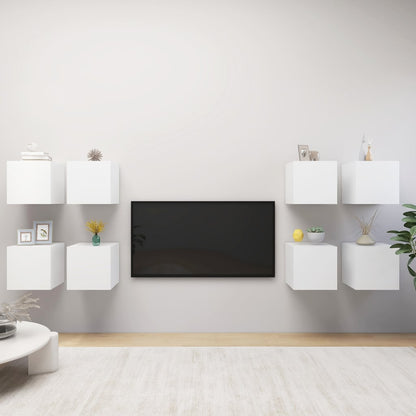 Mobili Porta TV a Parete 8 pz Bianchi 30,5x30x30 cm