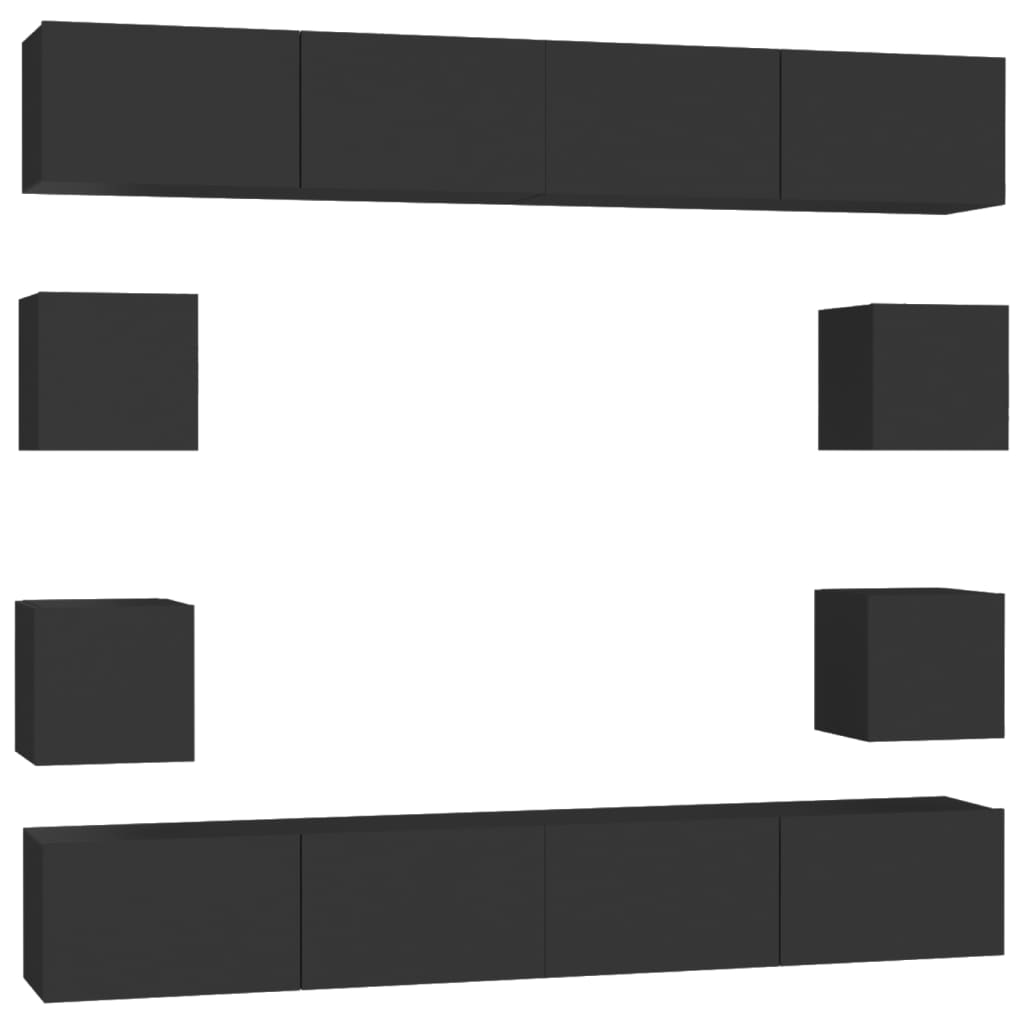 Set di Mobili Porta TV 8 pz Nero in Legno Multistrato