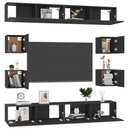 Set di Mobili Porta TV 8 pz Nero in Legno Multistrato