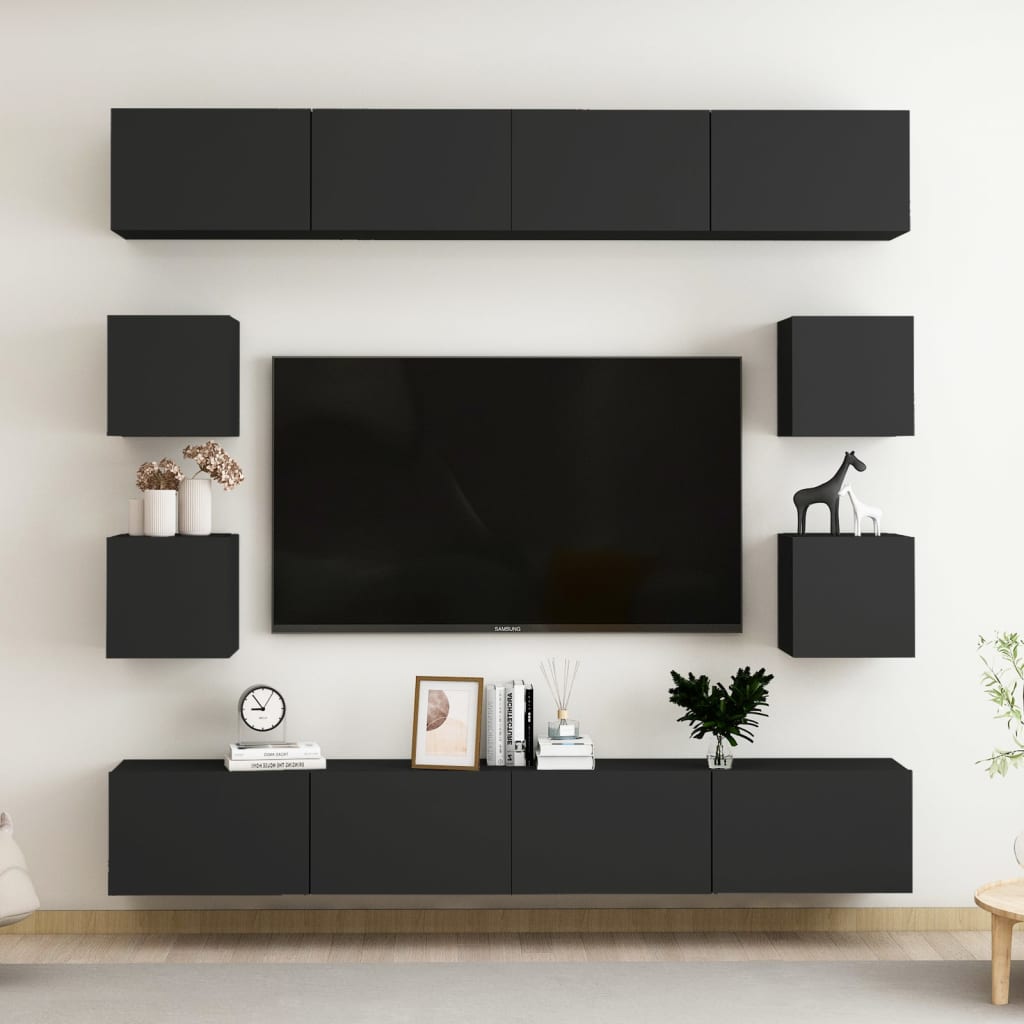 Set di Mobili Porta TV 8 pz Nero in Legno Multistrato
