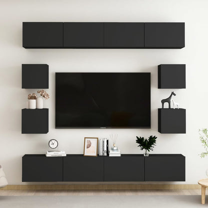 Set di Mobili Porta TV 8 pz Nero in Legno Multistrato