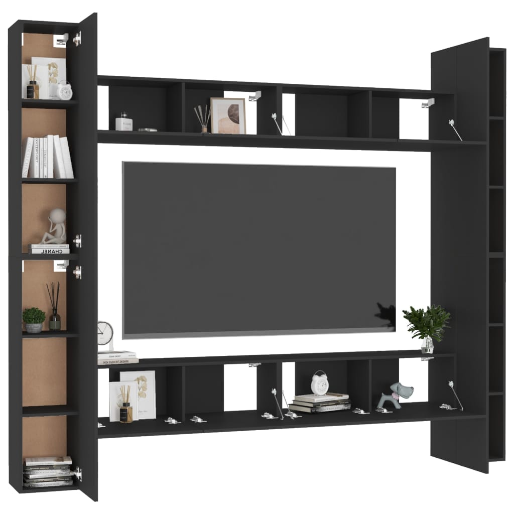 Set di Mobili Porta TV 8 pz Nero in Legno Multistrato