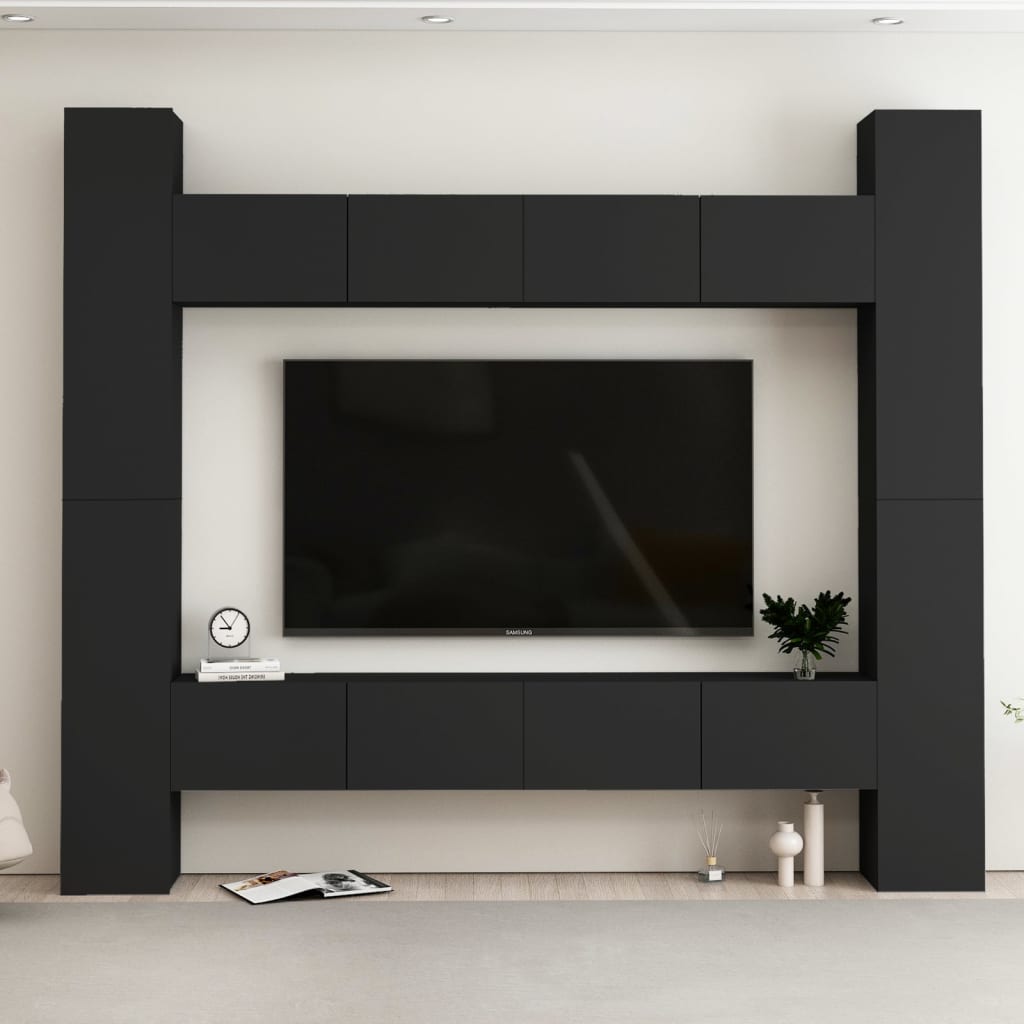Set di Mobili Porta TV 8 pz Nero in Legno Multistrato
