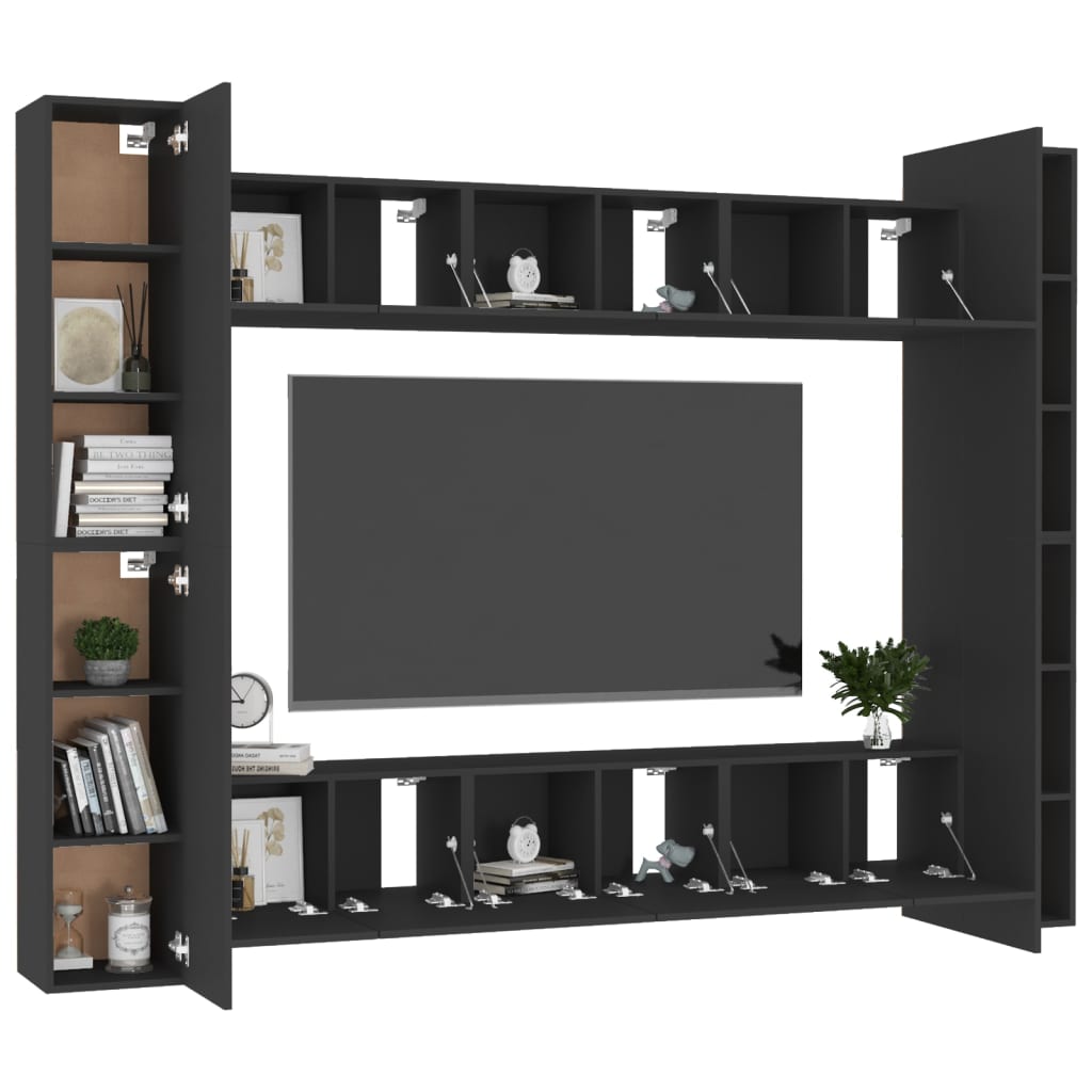 Set di Mobili Porta TV 10 pz Nero in Legno Multistrato