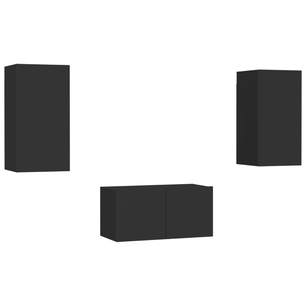 Set di Mobili Porta TV 3 pz Nero in Legno Multistrato