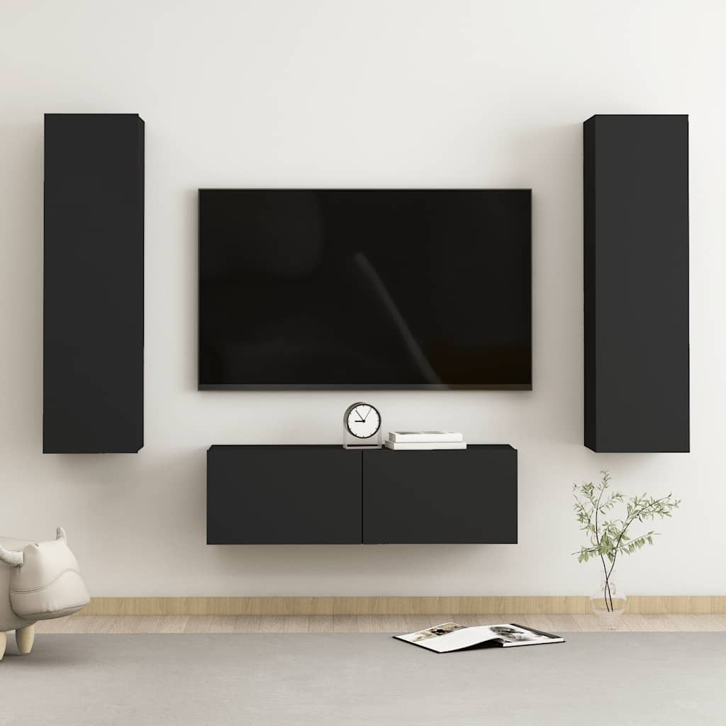 Set Mobili Porta TV 3 pz Nero in Legno Multistrato