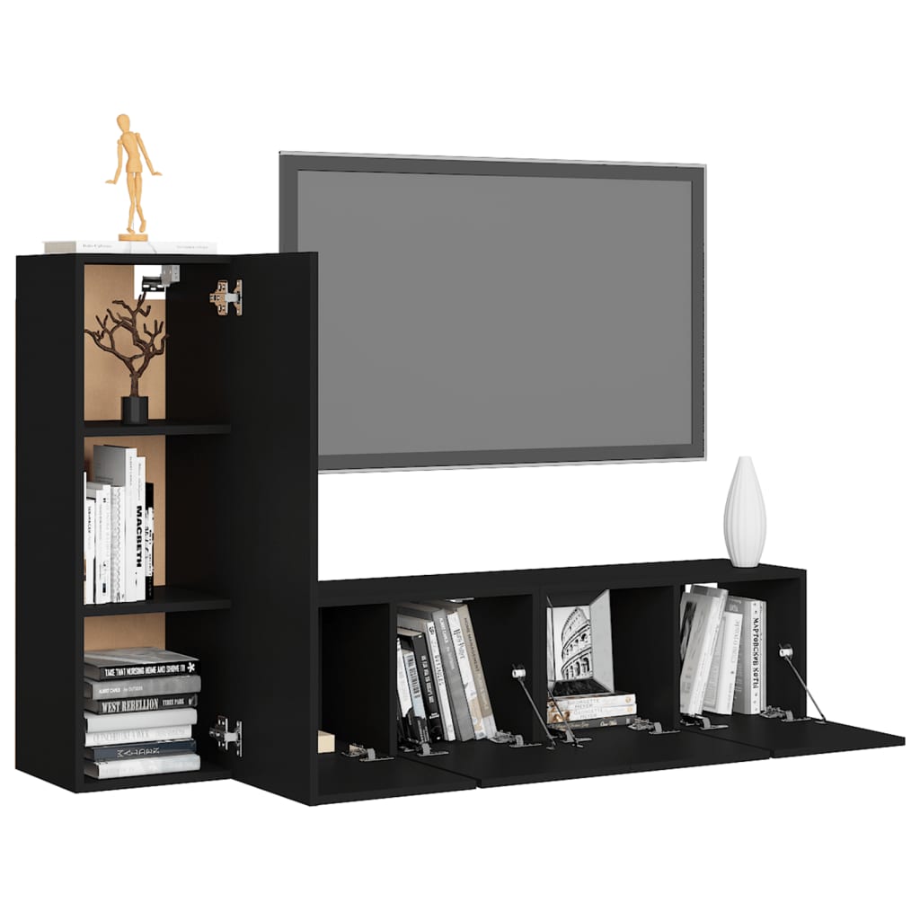 Set di Mobili Porta TV 3 pz Nero in Legno Multistrato