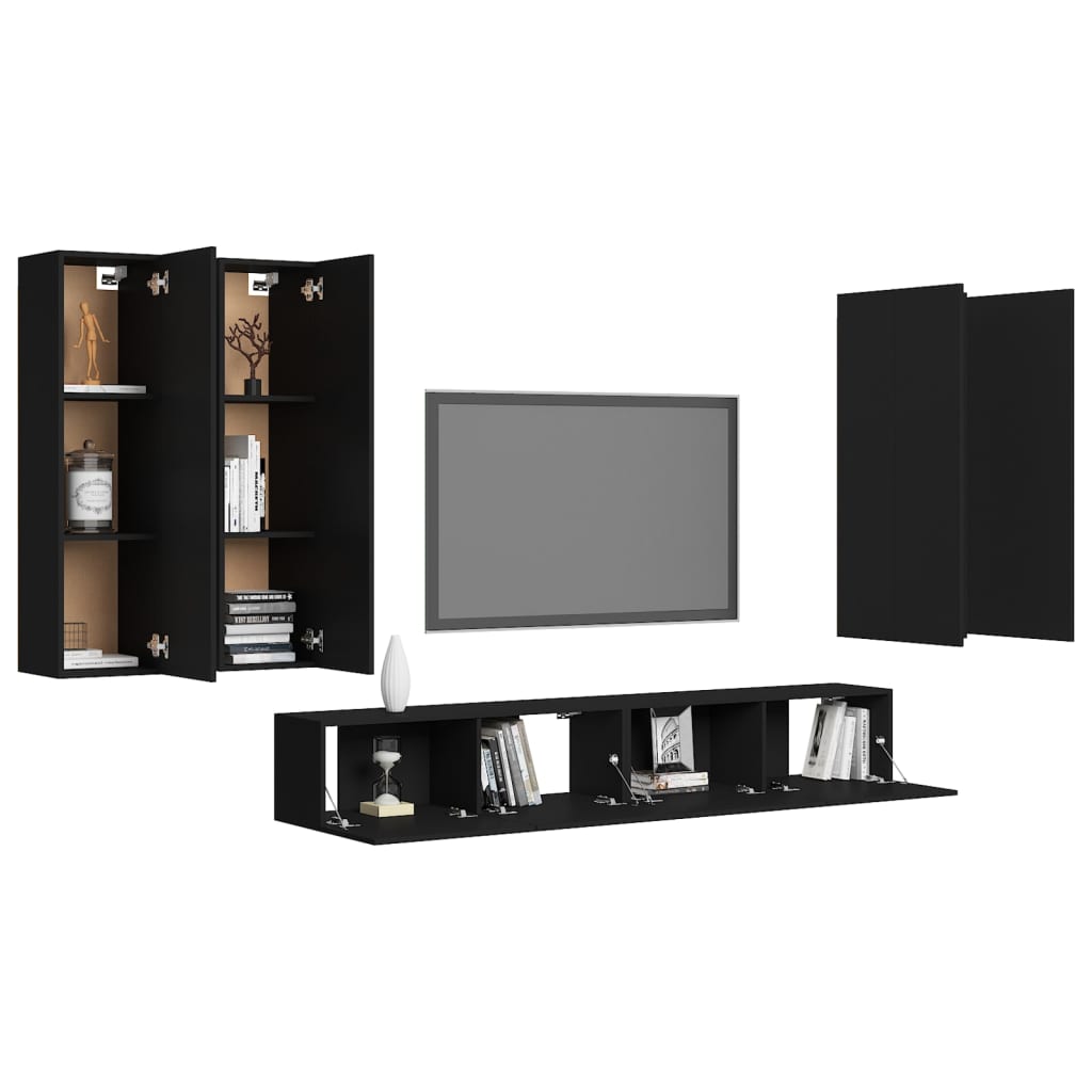 Set di Mobili Porta TV 6 pz Nero in Legno Multistrato